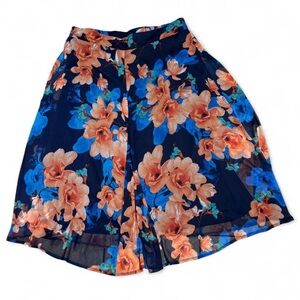 Roz & Ali - Floral Print Navy and Orange Slip maxi skirt - XL